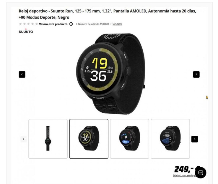 A Suunto Run karóra terméklistája a MediaMarkt Spanyolországban. (Kép forrása: u/GoatInformal9622 via Reddit)