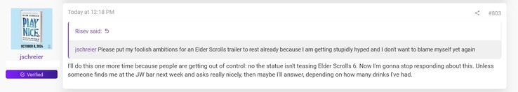 Jason Schreier kommentálja a The Elder Scrolls 6-ot a The Game Awards-on (Kép forrása: screenshot, ResetEra fórumok)