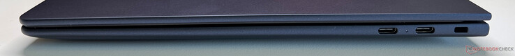 Jobbra: 2x USB-C 4.0 Thunderbolt 4 (40 Gbit/s, DisplayPort ALT Mode 2.1, Power Delivery 3.0), Kensington biztonsági foglalat