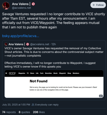 Ana Valens bejelentette lemondását a Vice-tól (Kép forrása: screenshot, Ana Valens Bluesky account)