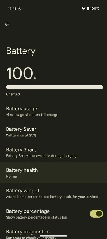 Az akkumulátor állapota funkció megmutatja a felhasználóknak az akkumulátor állapotát egy új szabványos akkumulátorral összehasonlítva. (Kép forrása: Android Authority)