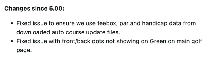 A Garmin Approach S12 okosóra 5.10-es rendszerszoftverének változásnaplója. (Kép forrása: Garmin fórum bejegyzésének képernyőfotója)