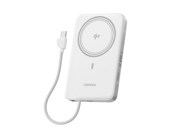 Az Ugreen MagFlow Air Qi2 Ultra-Slim mágneses Power Bank fehér színben