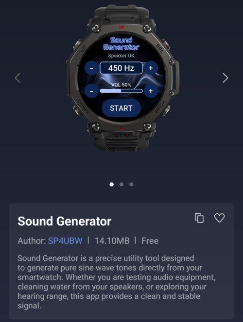 A Sound Generator Mini alkalmazás Amazfit okosórákhoz