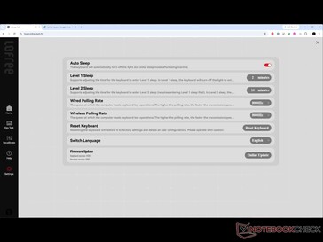 Beállítások az alvó üzemmódhoz, a lekérdezési gyakorisághoz és a firmware-frissítéshez.