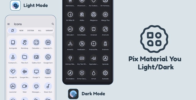 A Pix Material You tematikus ikonokkal rendelkezik, amelyek támogatják a dinamikus színeket, még a leghomályosabb alkalmazások ikonjaival is (Kép forrása: PashPuma Design)