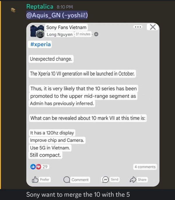 Sony Xperia 10 VII megjelenési dátum pletyka. (Kép forrása: via Reddit)