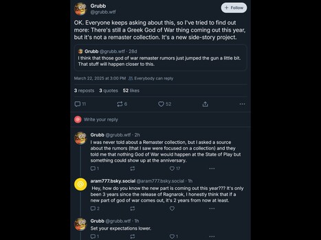 Jeff Grubb új God of War játék BlueSky post (Kép forrása: screenshot, grubb.wtf BlueSky account)
