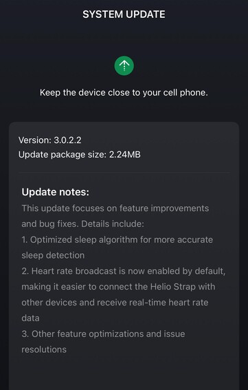 Az Amazfit Helio Strap 3.0.2.2 verziójának kiadási megjegyzései. (Kép forrása: u/Secure-Carrot9971 via Reddit)