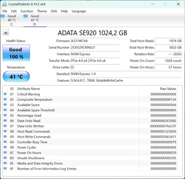 Az ADATA SE920 PCIe 4.0 x4-gyel működik