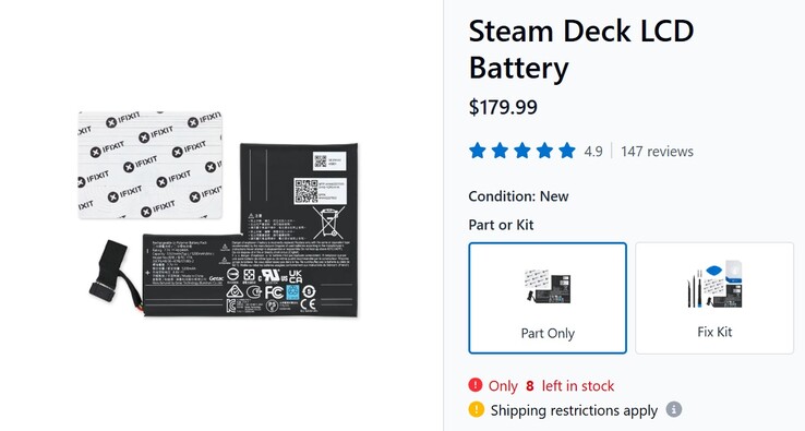 Az iFixit oldalán felsorolt Steam Deck LCD-akkumulátor.