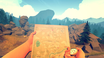 Kép a Firewatch játékból, amely egy térképet és iránytűt ábrázol. (Kép forrása: Steam)