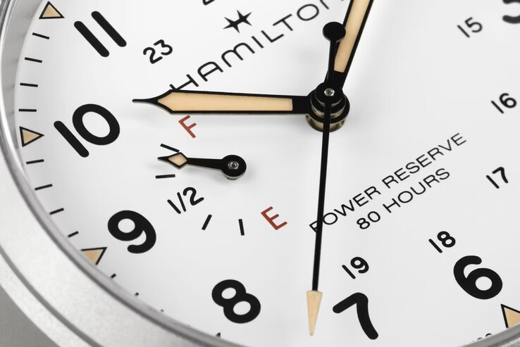 A Hamilton Khaki Field Mechanical órája rendelkezik egy erőtartalék mérővel (Kép forrása: Hamilton)