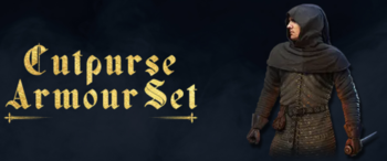 A Cutpurse páncélkészlet tartalmazza az ujjakat, a gambesont, a kesztyűt, a csuklyát, a tömlőt és a cipőt. Kép forrása: Warhorse Studios)