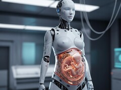 Egy robot, amely egy emberi magzatot hordoz egy mesterséges méhben (Kép forrása: AI-generált illusztratív kép)
