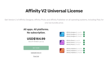 Affinity univerzális árképzés, mielőtt az oldalt kihúzták. (Kép forrása: Affinity)