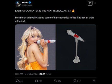 Fortnite Sabrina Carpenter mikrofon szivárgás (Kép forrása: screenshot, ShiinaBR X account)