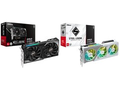 ASRock Radeon RX 9060 XT Challenger (balra) és Steel Legend (jobbra) GPU-k. (Kép forrása: ASRock)
