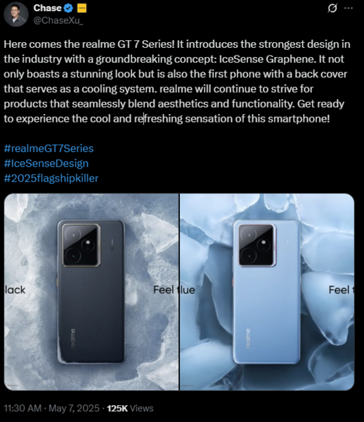 A Realme GT 7 IceSense Graphene hűtőrendszerrel rendelkezik. (Kép forrása: X)