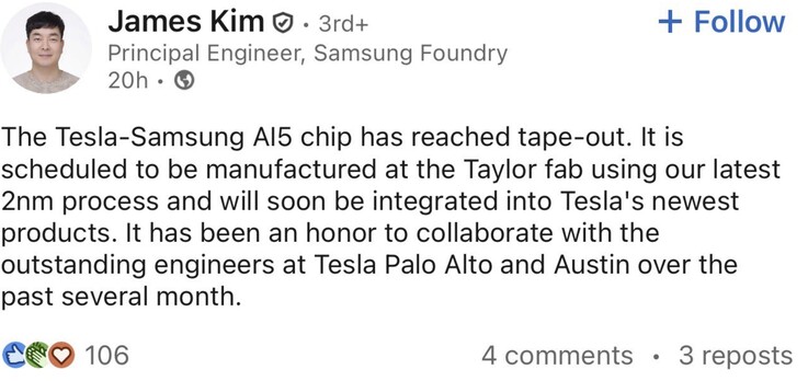 Samsung Tesla AI5 chip