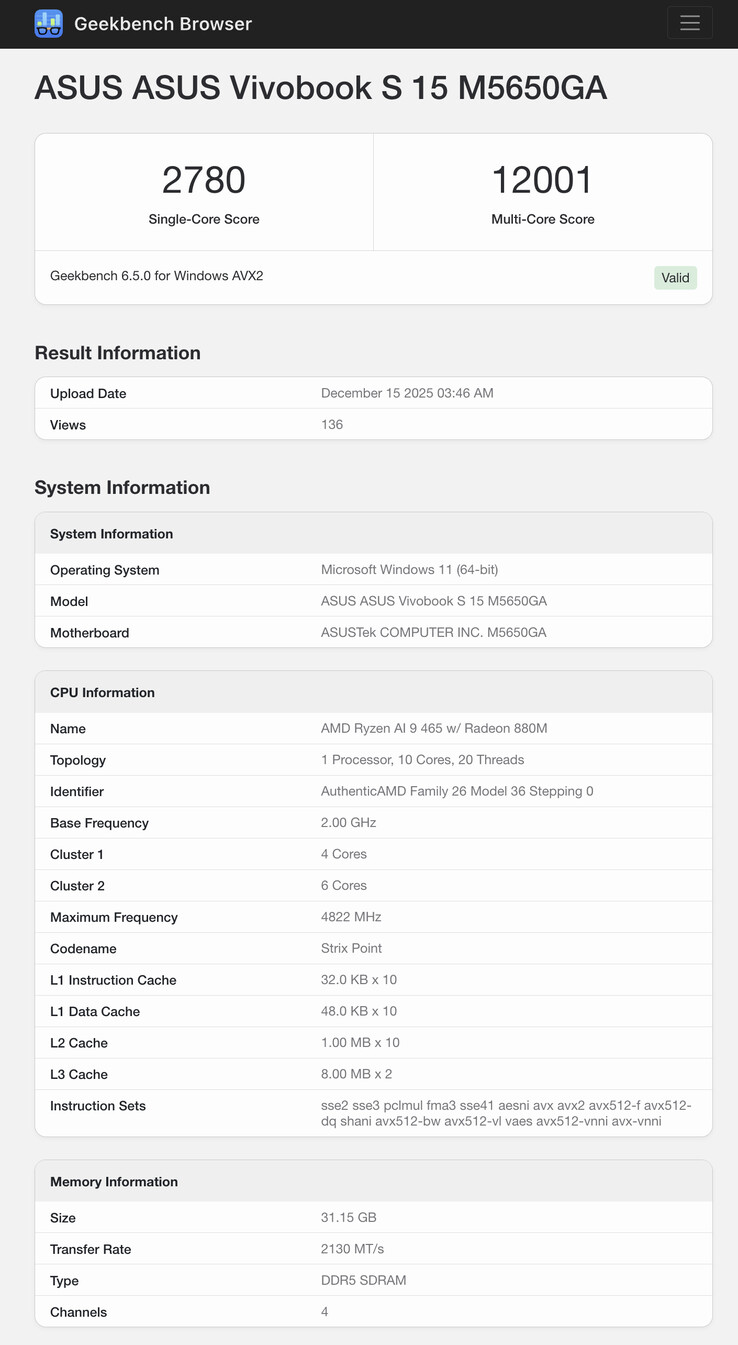 (Kép forrása: Geekbench)