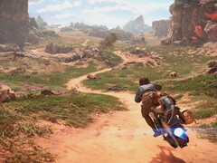 Egy kép, amely Kay Vess-t mutatja a gyorshajtón a Star Wars Outlaws című filmben.