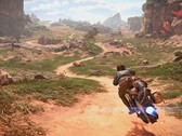 Egy kép, amely Kay Vess-t mutatja a gyorshajtón a Star Wars Outlaws című filmben.