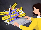 Egy nő ül egy laptop előtt, amelynek képernyőjére rengeteg banner zuhan le