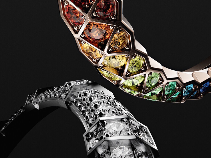 A Loewe Ice Diamond és Noir Rainbow fejhallgató drágaköveit és gyémántjait kézzel foglalják a fülhallgatókat díszítő aranygyűrűkbe. (Kép forrása: Loewe)