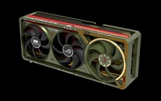 A ROG Astral GeForce RTX 5080 Doom Edition négy hűtőventilátorral rendelkezik. (Kép forrása: Asus/Bethesda)