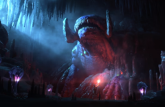 Subnautica Below Zero Steam képernyőmentés egy barlangban lévő fagyott leviatánt ábrázolva