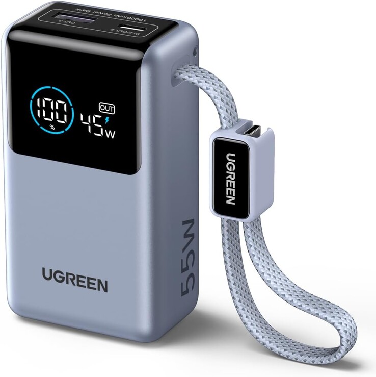 Az Ugreen 55W Power Bank 10,000 mAh beépített kábellel. (Kép forrása: Amazon)