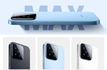 A kiszivárgott renderek a Xiaomi 17 Max-ot szénszálas, világoskék és fehér kivitelben mutatják.