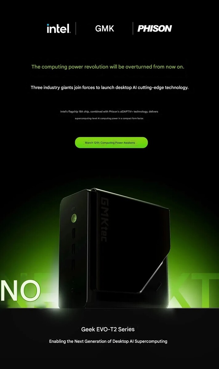 A GMKtec Evo-T2 mini PC az Intel Panther Lake CPU-ival lesz felszerelve.