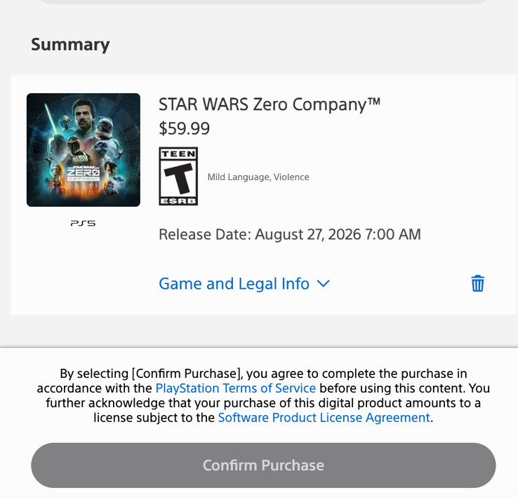 A PlayStation Store felelősségkizárási nyilatkozata vásárlás előtt.