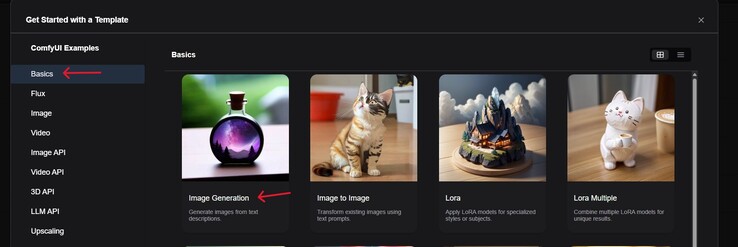 A ComfyUI munkafolyamat központjának képernyőképét az Alapok és a Képgenerálás kiemelve. (Kép forrása: Windows Screen Capture)
