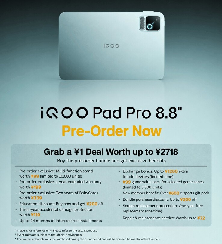 iQOO Pad Pro 8,8 hüvelykes táblagép előrendelési ajánlata csomagban kínált előnyökkel