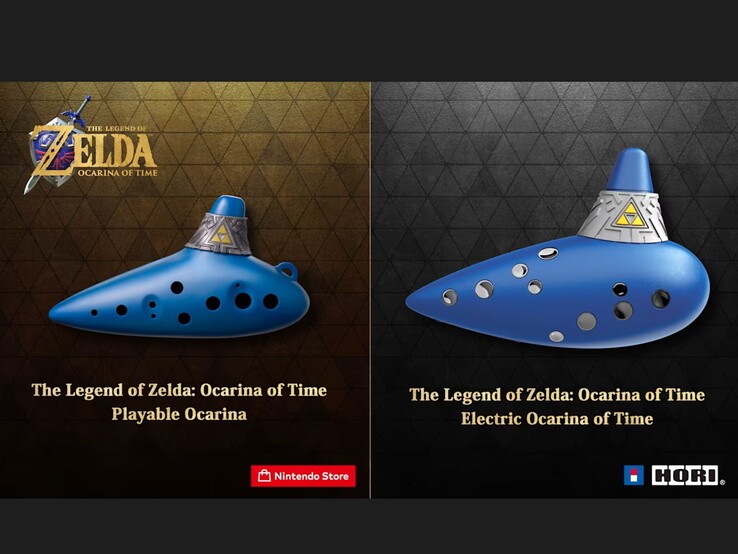 Az akusztikus (balra) és az elektronikus okarinák (jobbra) a The Legend of Zelda: Ocarina of Time remake-jéhez.