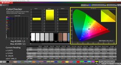 CalMAN ColorChecker (profil: kalibrált, cél színtér: P3)