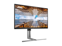 Az AOC U27U3X (a képen) két HDMI 2.1 porttal, DisplayPort 1.4 porttal, USB-C porttal (90W PD) és USB 3.2 Gen1 porttal rendelkezik. (Kép forrása: AOC)