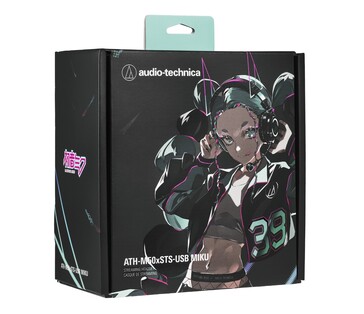 Az Audio-Technica Hatsune Miku ATH-M50xSTS-USB MIKU fejhallgatót egy limitált kiadású, illusztrált dobozba csomagolták. (Kép forrása: Audio-Technica)