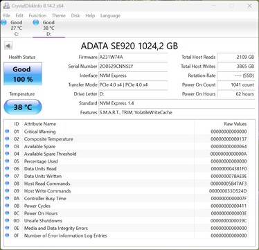 Az ADATA SE920 PCIe 4.0 x4-gyel működik