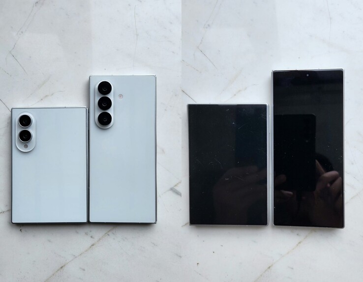 Kiszivárgott Galaxy Z Fold 8 (a szélesebb modell) és Fold 8 Ultra dizájnmodellek.
