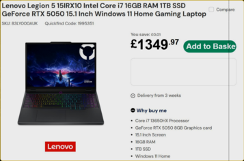 Lenovo Legion 5 specifikációk és ár (Kép forrása: Laptops Direct)
