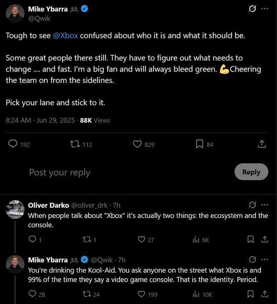 Mike Ybarra X posztja az Xbox identitáson (Kép forrása: screenshot, Mike Ybarra X fiók)