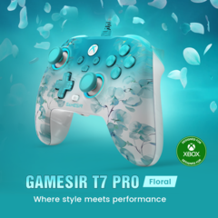 A GameSir T7 Pro virágmintás matt burkolattal és félig átlátszó kialakítással rendelkezik (Kép forrása: GameSir)