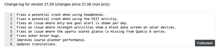 A Garmin Fenix 8 béta 21.39-es verziójának változásnaplója