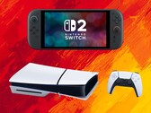 Switch 2 és PS5 konzolok a spanyol zászló színeivel (Kép forrása: Nintendo of America, Sony PlayStation szerkesztéssel)