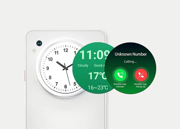 A hátlapon található színes kijelzőt az értesítések megtekintésére és a kamera keresőjeként is használhatja.