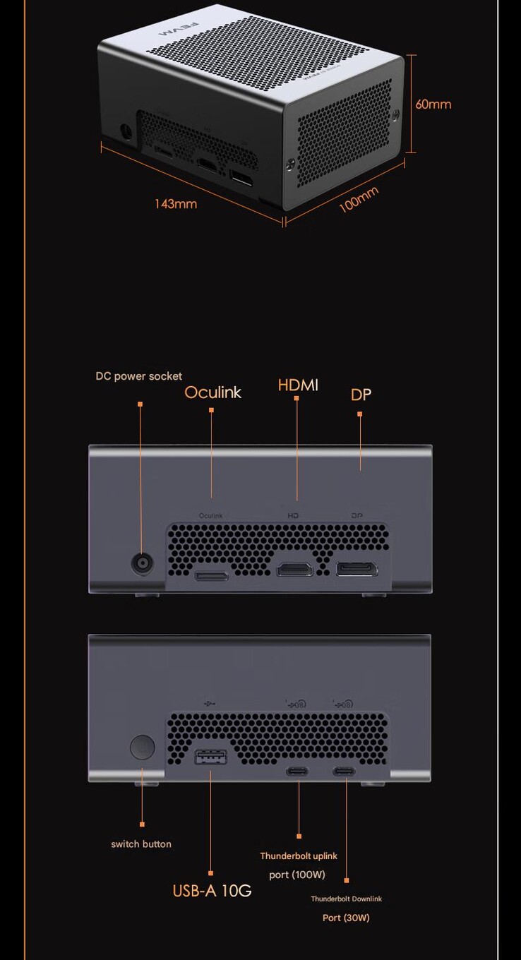 FEVM FNGT5 Pro eGPU port konfiguráció (Kép forrása: FEVM - gépi fordítás)